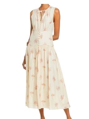 Rebecca Taylor Cream Silk Floral Chemise with Pink Motif
